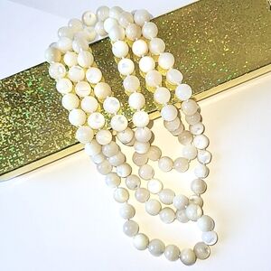 44" MOTHER OF PEARL BEAD NECKLACE - ENDLESS STRAND & KNOTTED